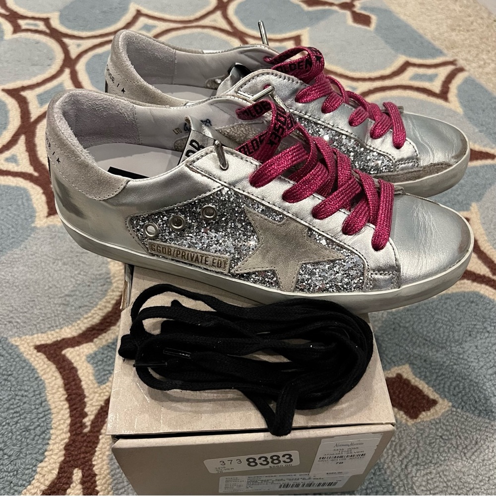 Authentic Golden Goose Silver Superstar Sneakers